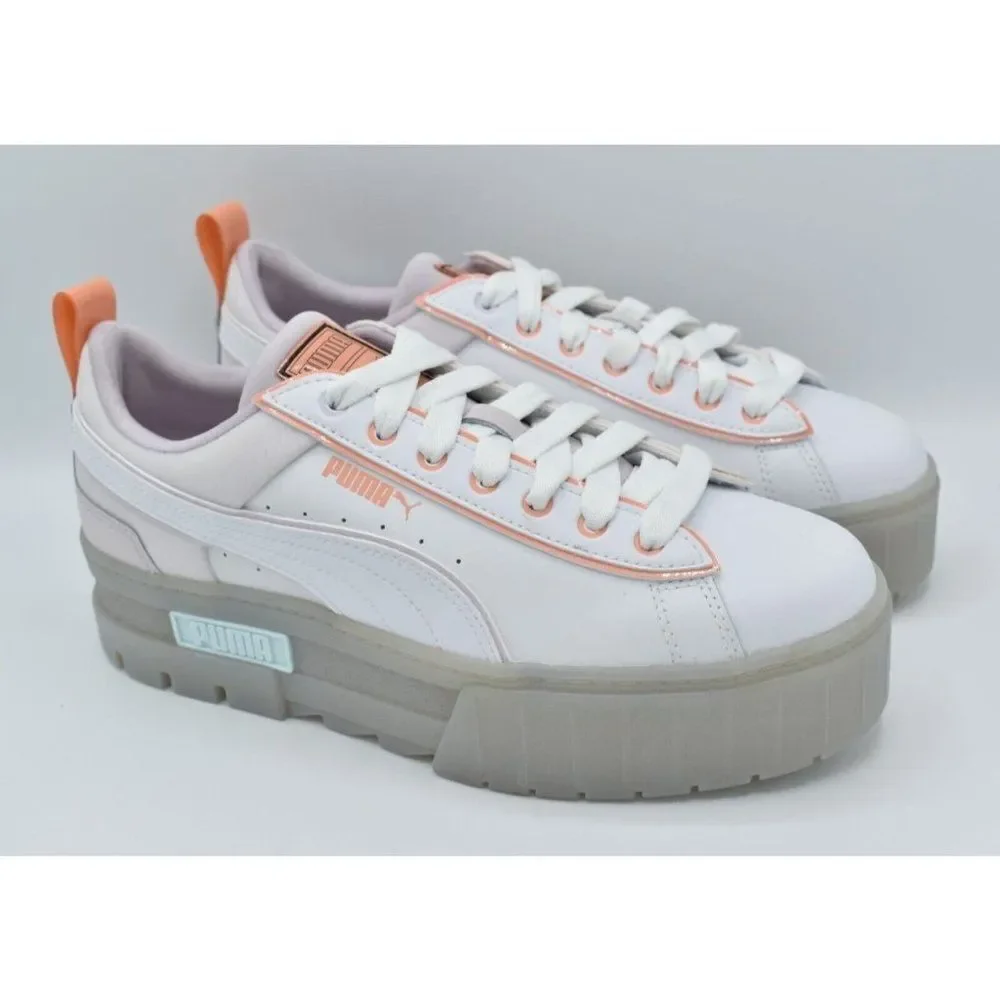 Puma Womens Size 9 Mayze White Pink Peach‎ Summer Camp Platform Fashion Sneakers